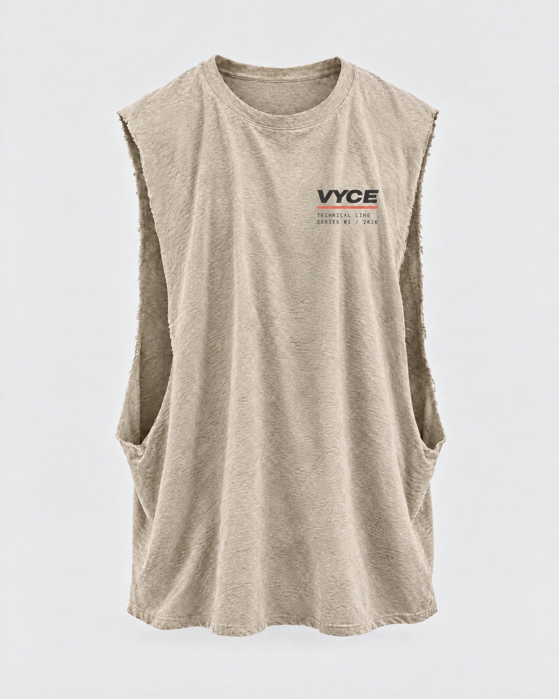 Spec Cutoff in Stone, front garment view