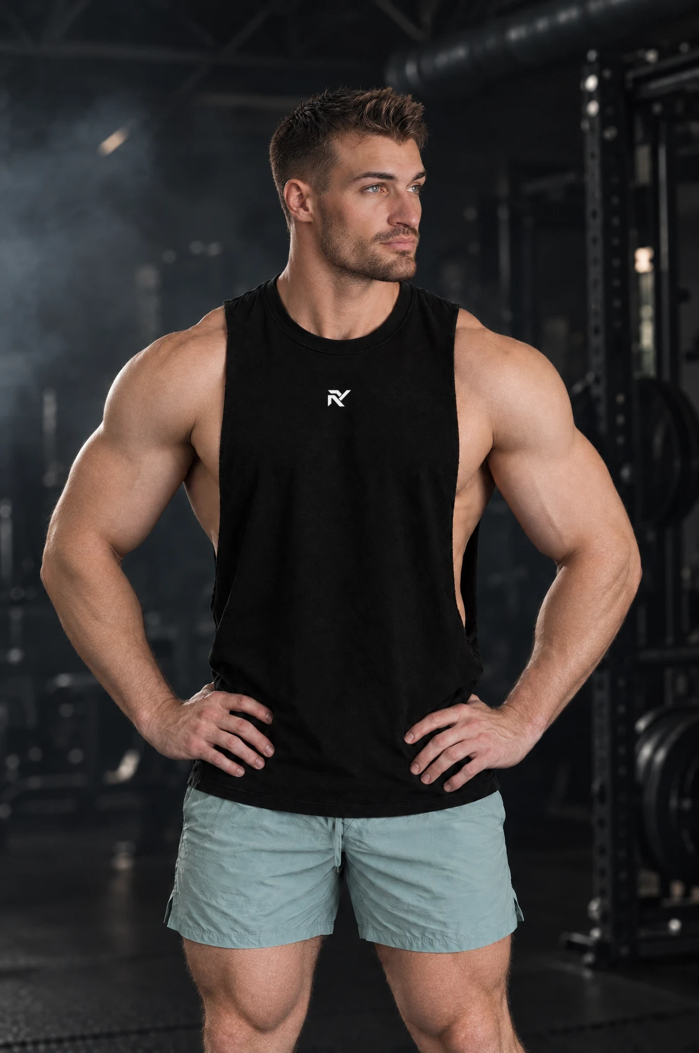 Campus Cutoff in Black, worn by model, hands on hips