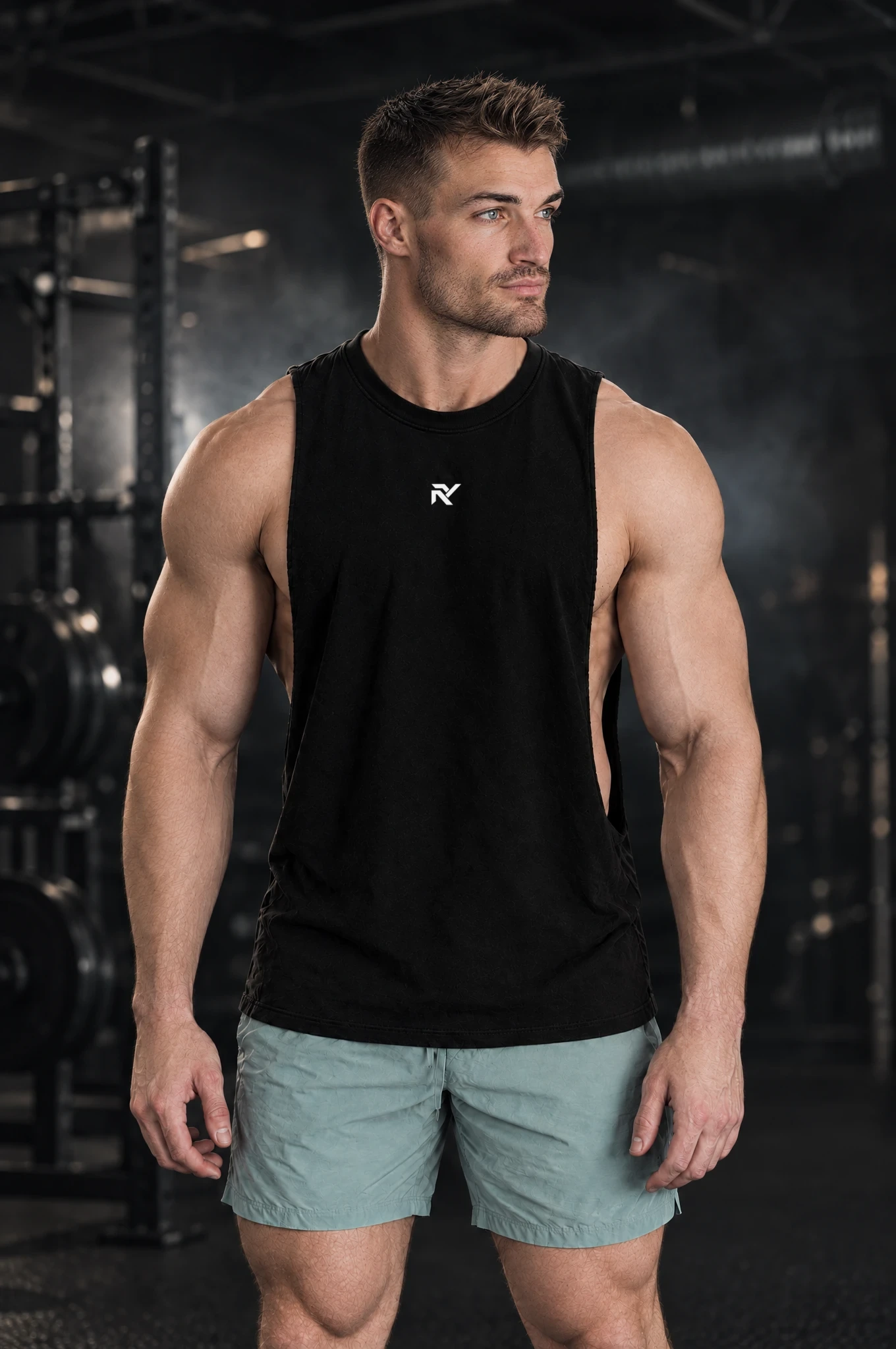 Campus Cutoff in Black, worn by model, front view
