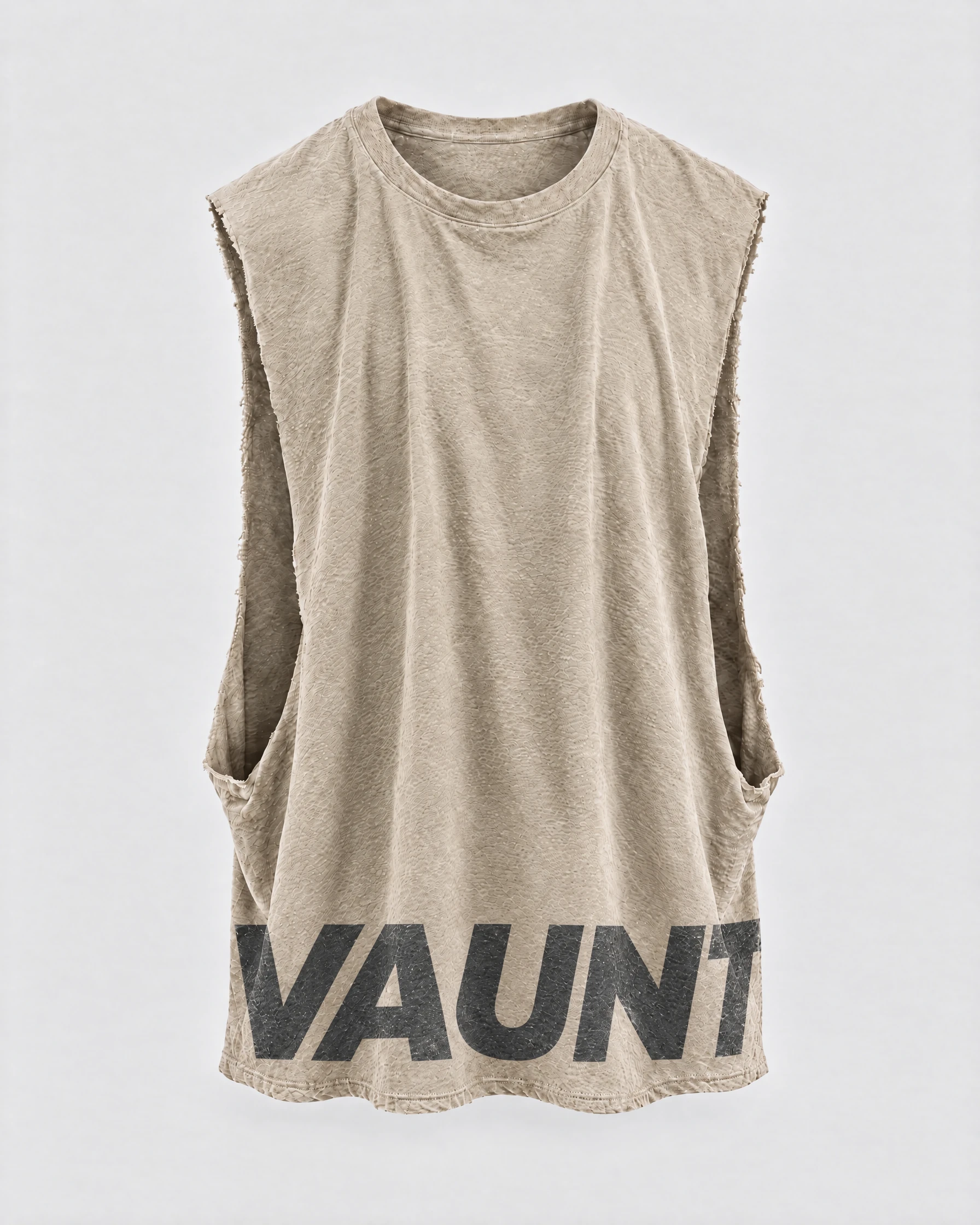 Drop Cutoff in Stone, front garment view