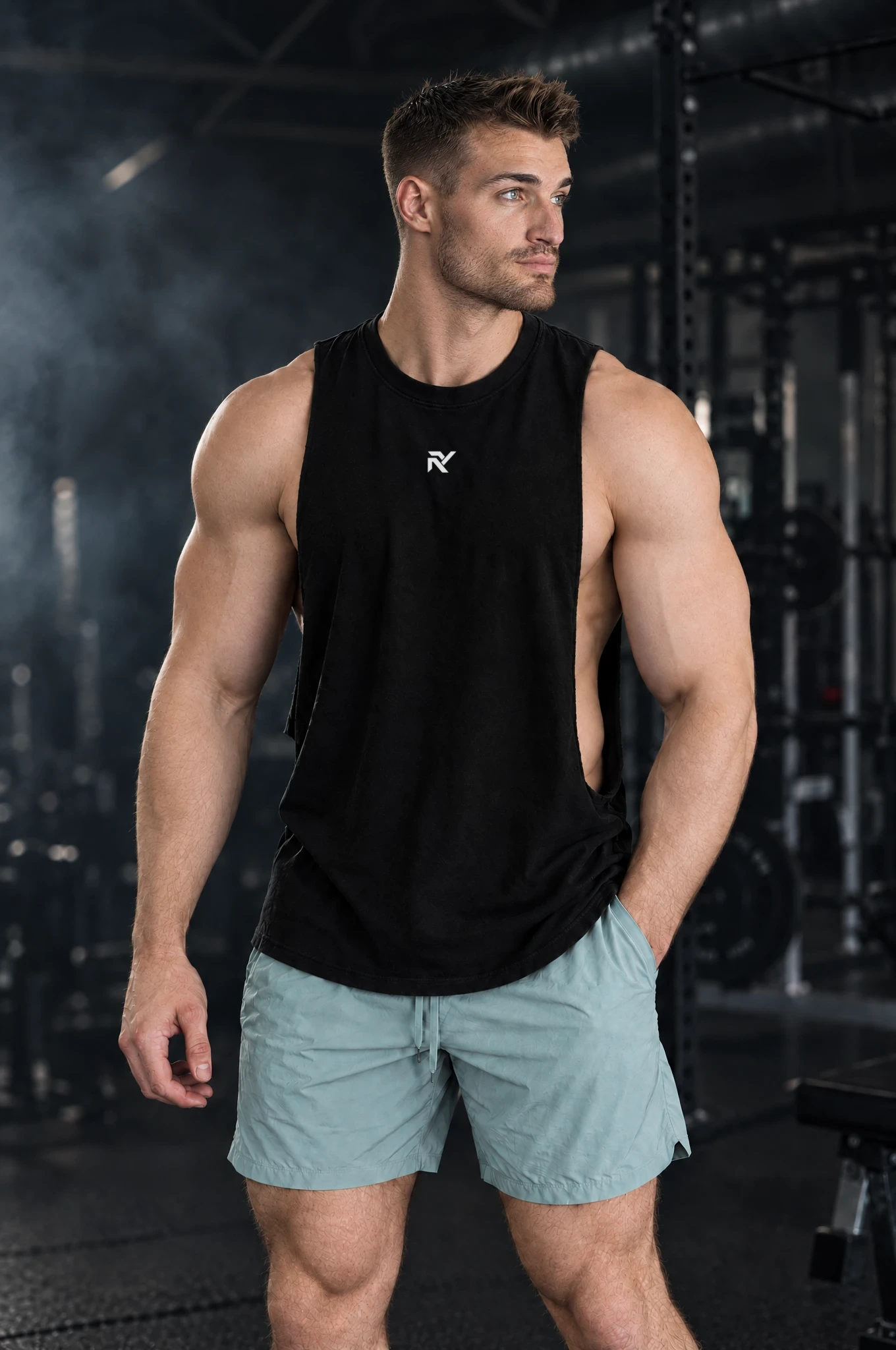 Campus Cutoff in Black, worn by model, relaxed