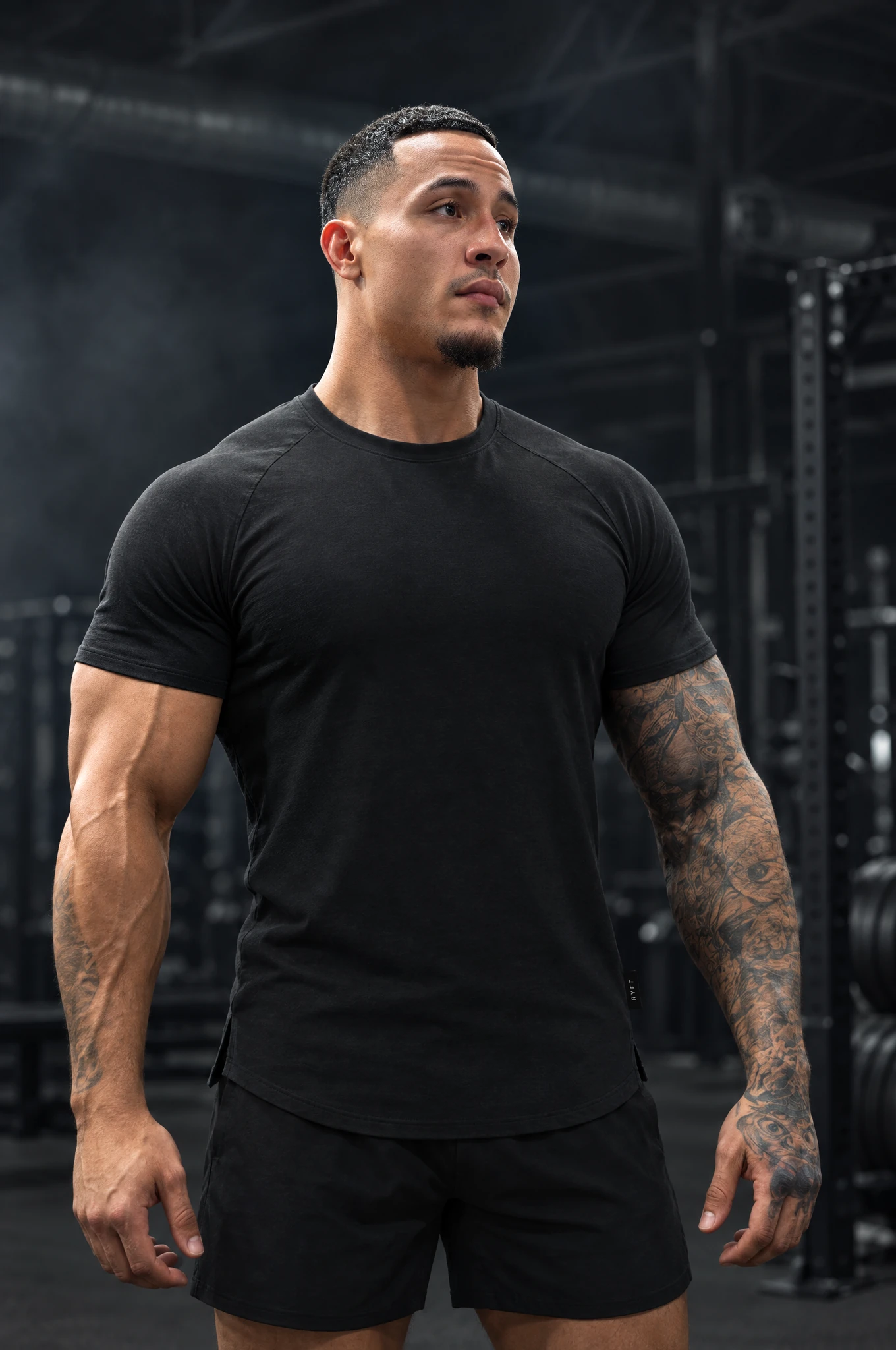 Obsidian Training Tee in Onyx, worn by model, front view
