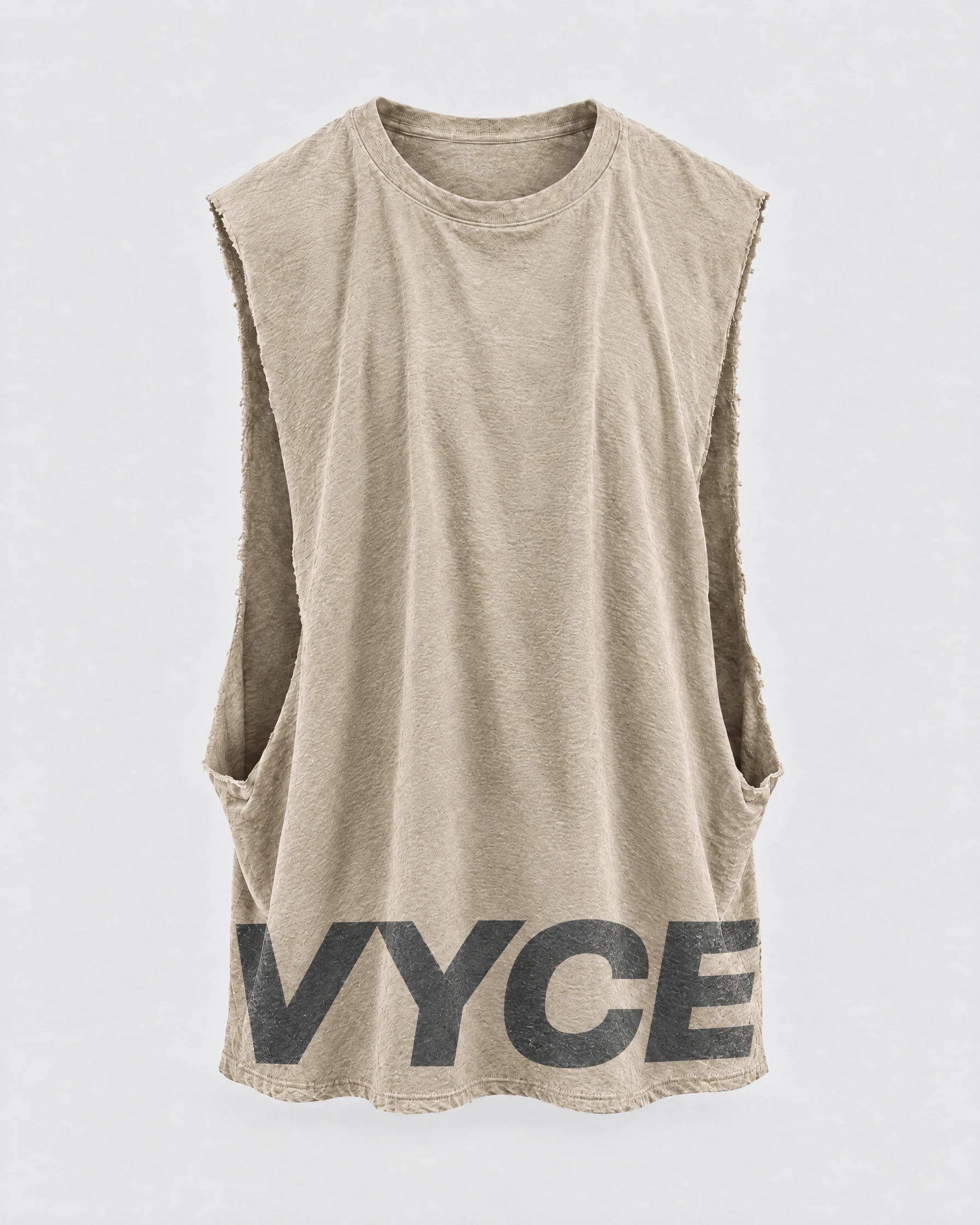 Drop Cutoff in Stone, front garment view