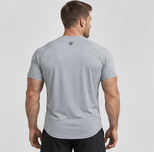 Aero Raglan Tee in Silver worn back